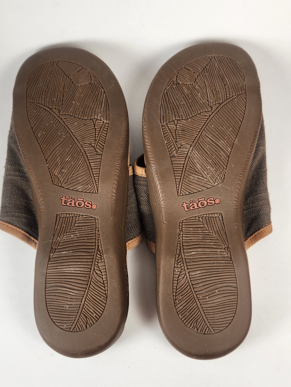 Taos Footwear Brown Canvas Slide Sandals with Tan Trim - Picture 11 of 11
